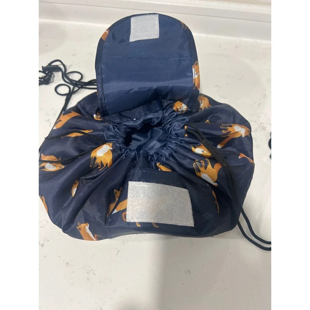 Drawstring Makeup‎ Bag Navy Blue Fox Large Capacity Travel Cosmetic Organizer
